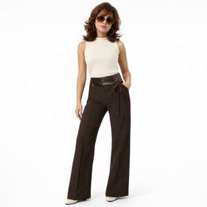 Vintage Joseph Ribkoff Womens Brown Pants 10 Faux Leather Retro 70s Cyber Y2K‎